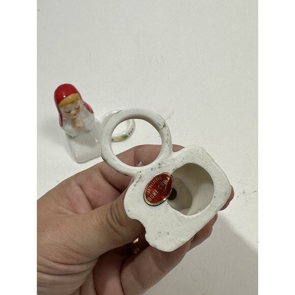 Vintage Porcelain Angel Candle Hugger Rings Antique Christmas Genuine Bone China - Picture 5 of 6